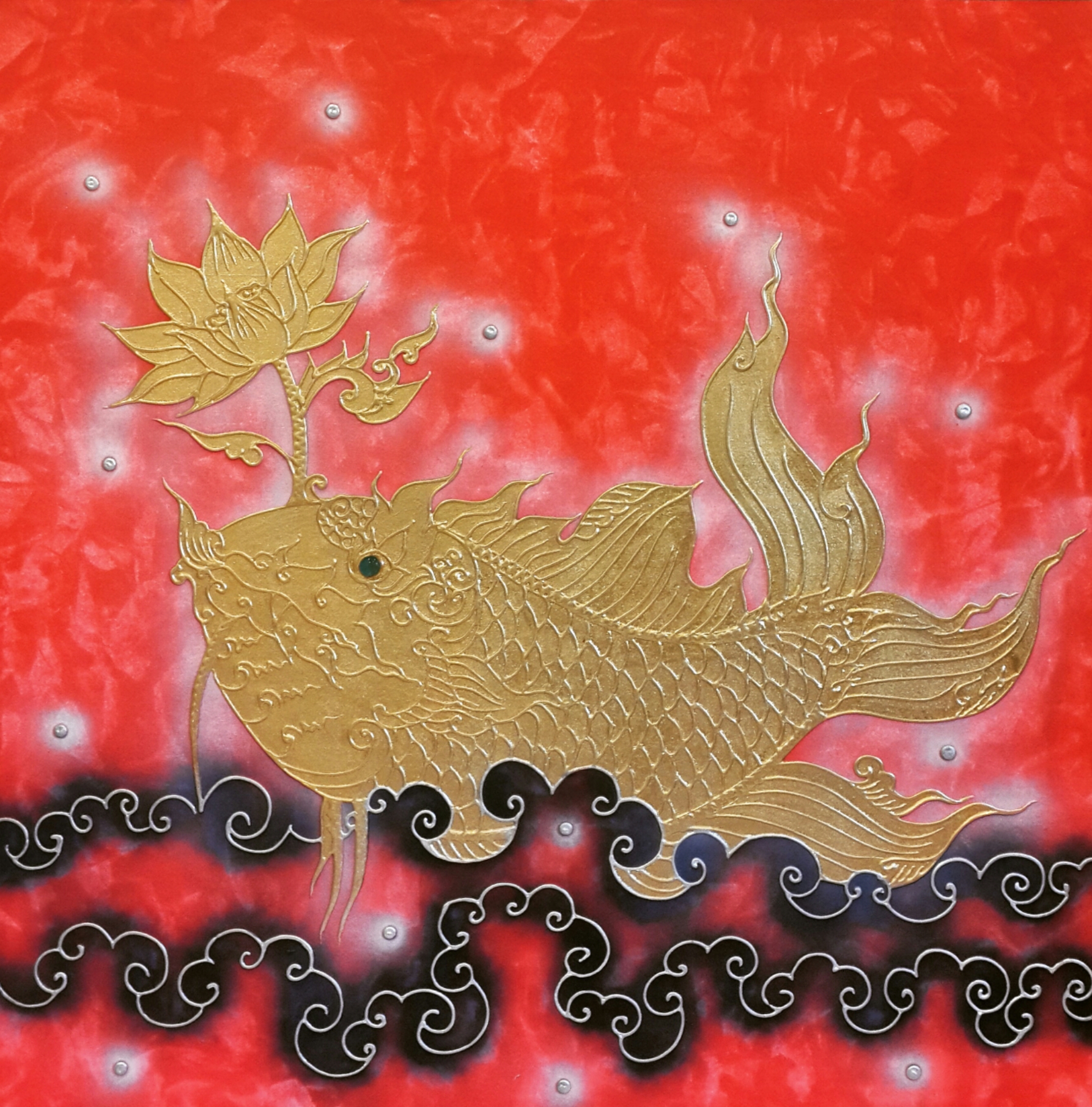 Bangkok Painting Art Animal Asian Thai Gold Fish