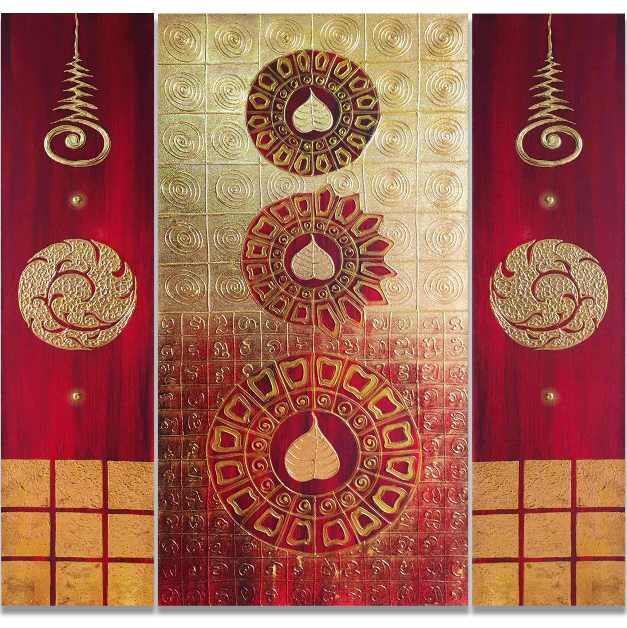 Bangkok Painting Contemporary Acrylic Painting Golden Bodhi Leaf