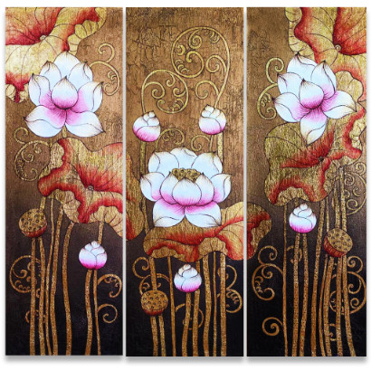 Bangkok Painting Famous Flower Painting Ancient Golden Thai Lotus