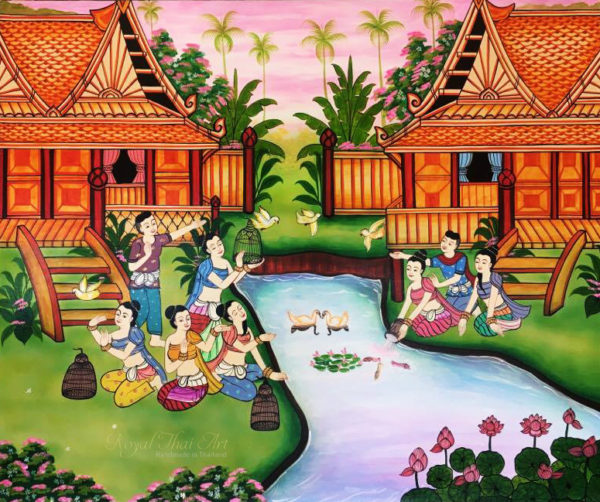 Bangkok Painting Folk Art Traditional Thai Lifestyle