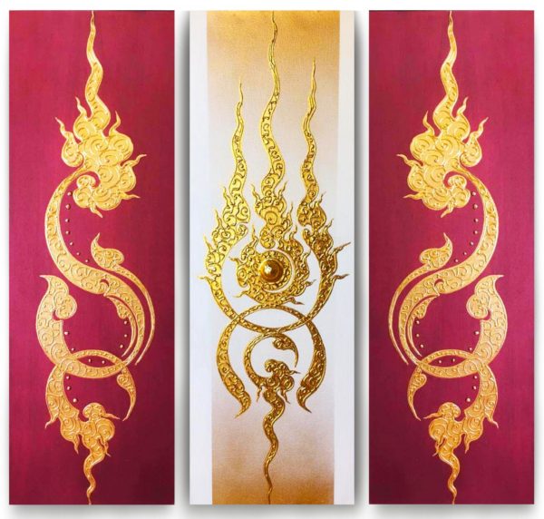 Bangkok Painting Multi Panel Canvas Art Ancient Golden Pattern