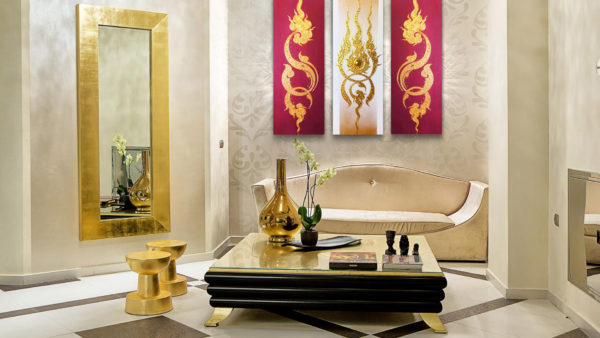 Bangkok Painting Multi Panel Canvas Art Ancient Golden Pattern