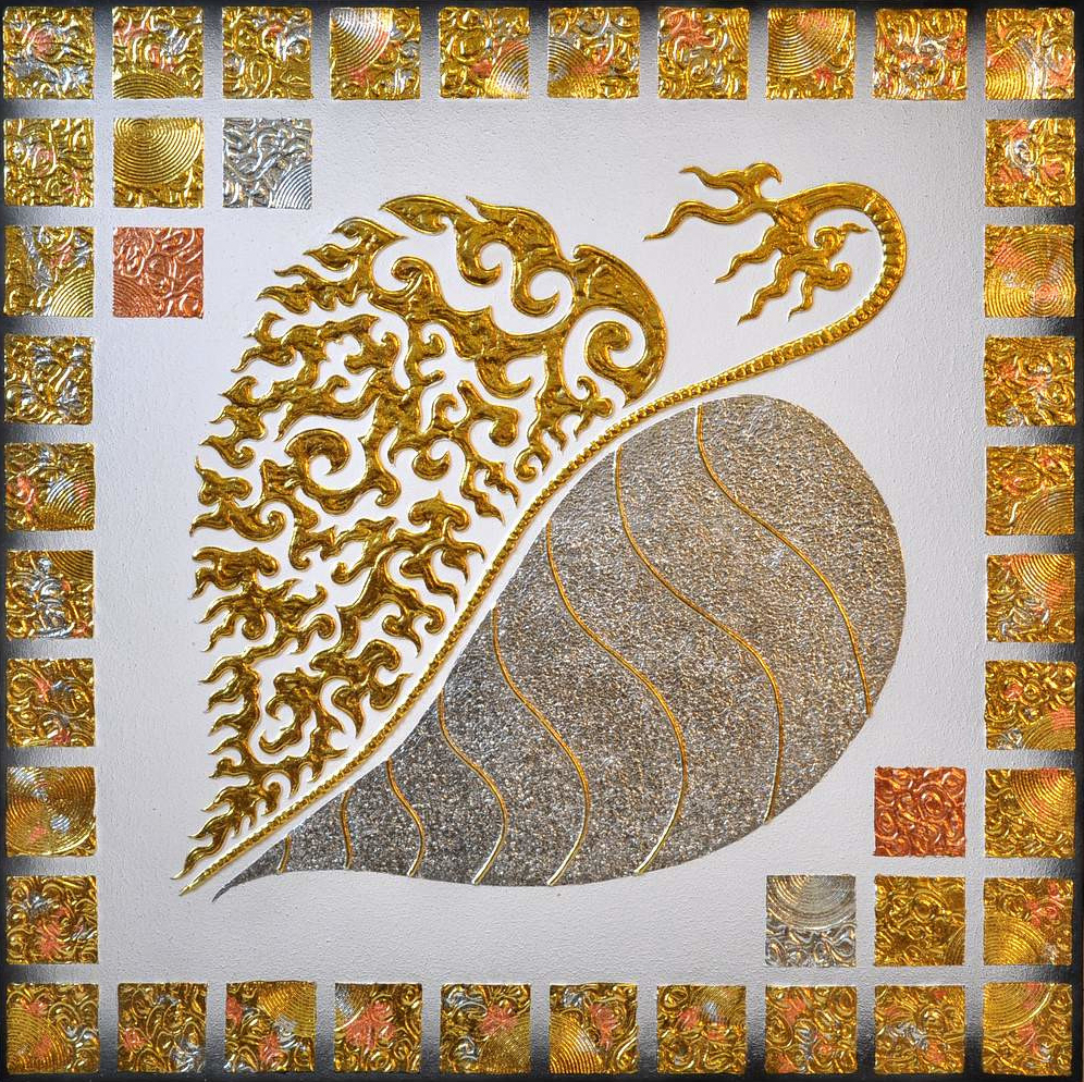Bangkok Painting Oriental Canvas Painting Gold Silver Bodhi Leaf