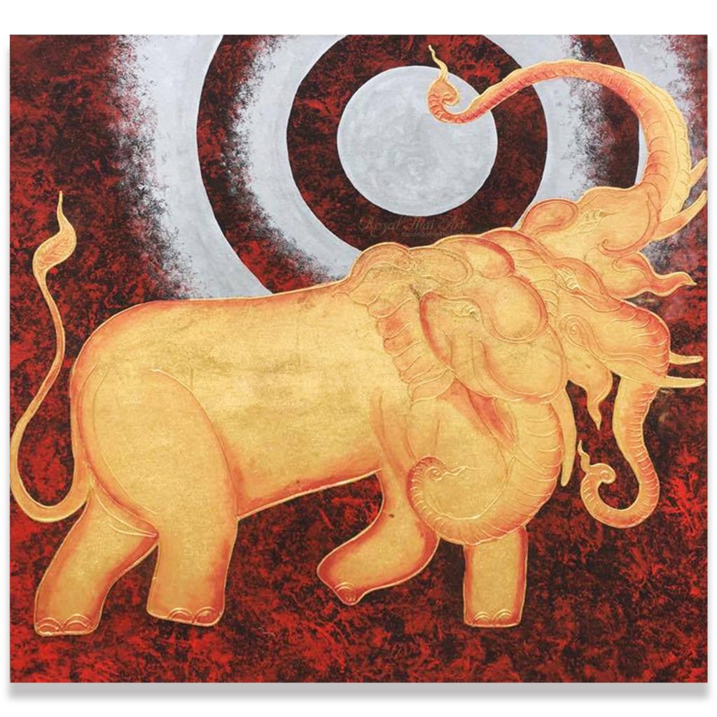 Bangkok Painting Painting Elephant Erawan and Silver Moon